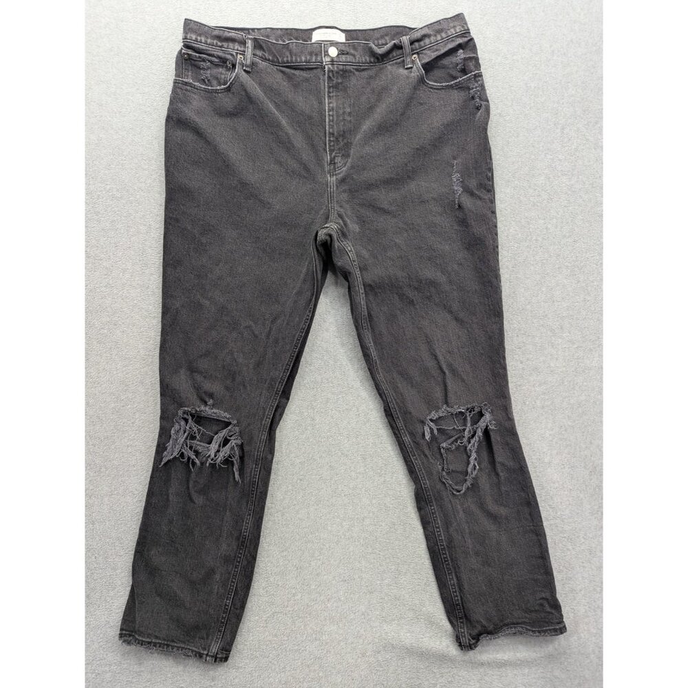 Abercrombie & Fitch 90s Straight Jeans Womens 35 Long Gray High Rise Distressed